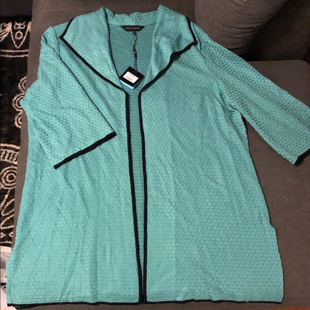 Ming Wang long knit jacket/sweater with beading